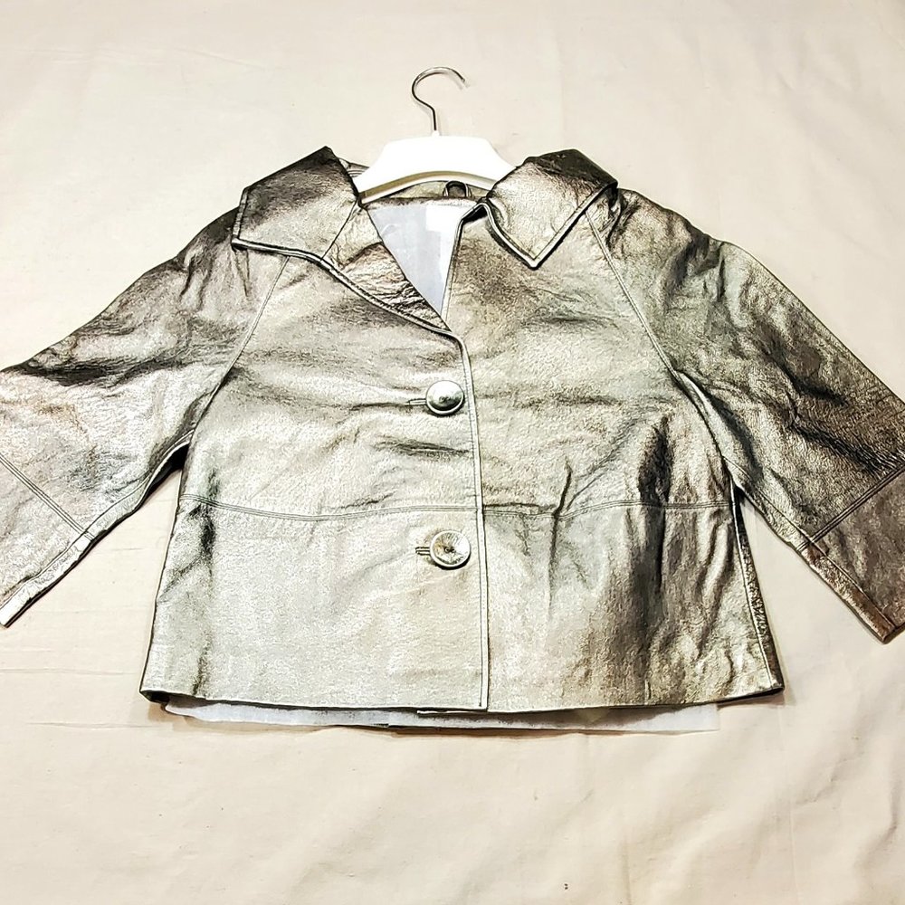 Womens Bronze Leather Metallic Short Crop Jacket - Brand New - Size 4